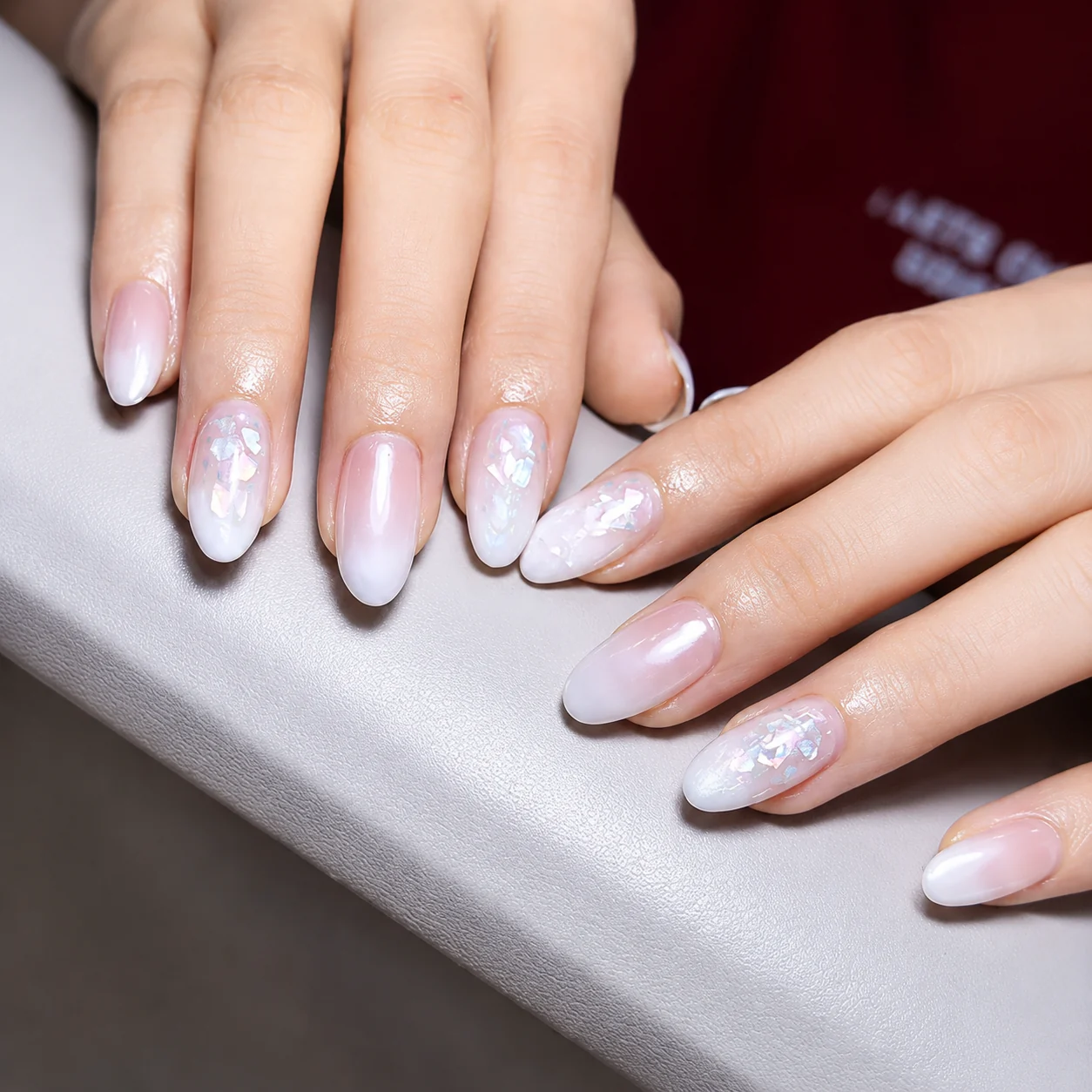 Pearl chrome ombre — almond shape