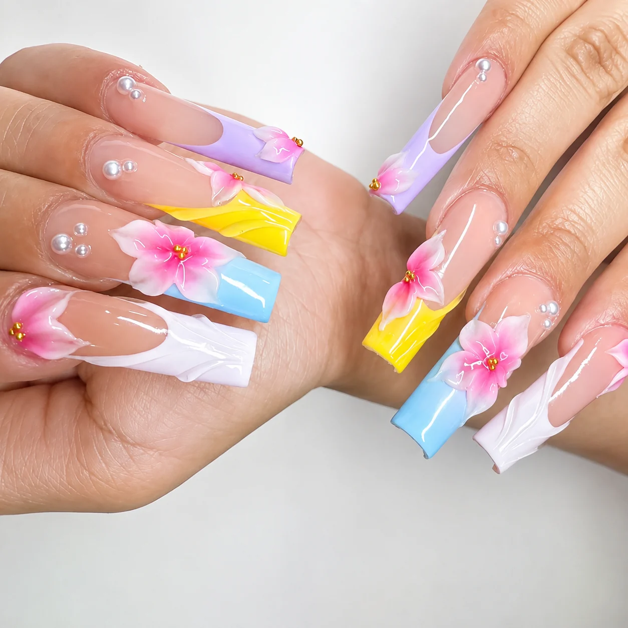 Pastel coffin set with 3D flowers and pearls